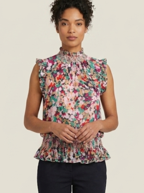 J. Crew Tops - J. Crew Women's Sleeveless Mock Neck Smocked Top Size 6 Floral